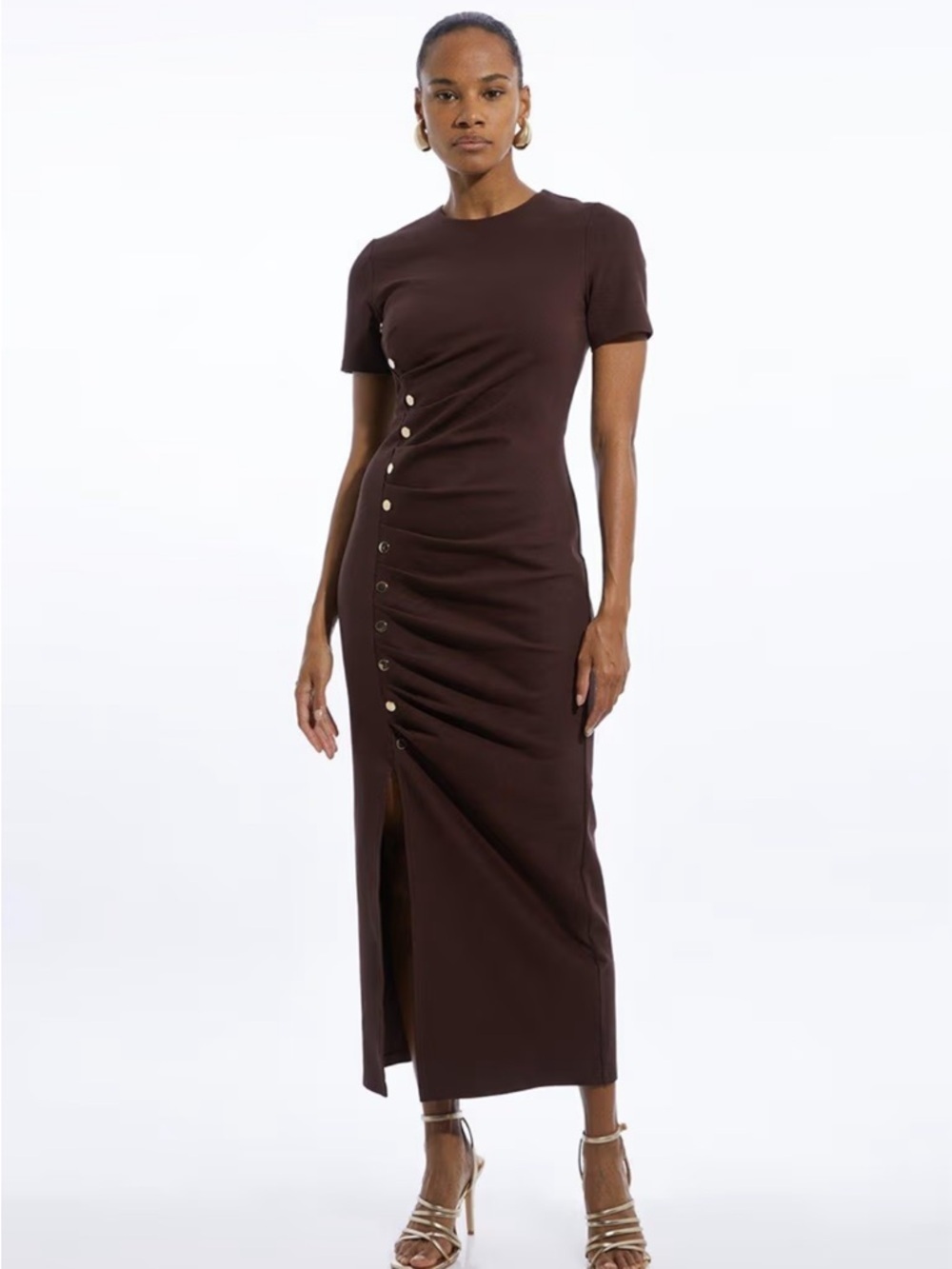 NWT Karen Millen Ponte Tuck Jersey Midi Dress Chocolate brown - Picture 4 of 6